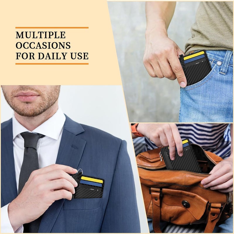 Hancynir Slim Wallet Minimalist Credit Card Holder RFID Blocking Small Card Wallets Mini Front Pocket PU Leather Card Case Thin Travel Zipper Coin Cash Wallet for Men Women Gifts - Image 3